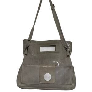 Valentina Gray Leather Large Crossbody Handbag Minimalist Casual Statement Basic